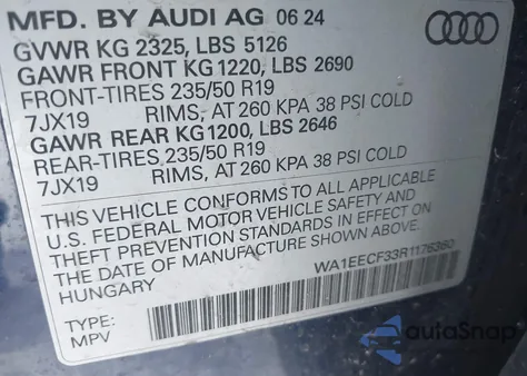 2024 Audi Q3 Premium Plus 45 Tfsi S Line Quattro Tiptronic z USA, uszkodzony, nr VIN WA1EECF33R1176360